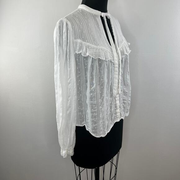 FREE PEOPLE White Ivory Blissful Beginnings Swiss Dot Cottage-core Blouse Top S - Picture 4 of 8